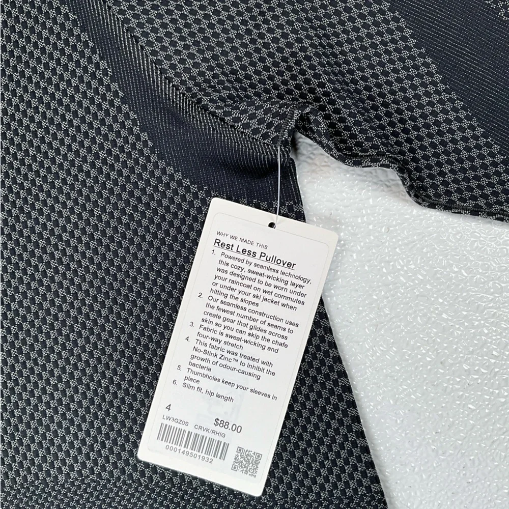 NWT Lululemon Rest Less Pullover‎ Curve Block Black / Rhino Grey W3GZ0S Size 4